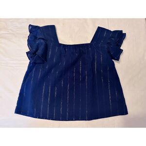 FOREVER YOUNG Kids Girls Blue Ruffle Sleeve Square Neck Top Size 10Y Sparkle
